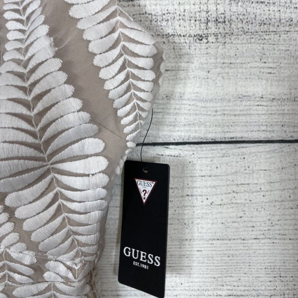 NWT GUESS Embroidered Mesh Sleeveless Sheath Dress Nude White Sz 2 - Picture 11 of 15